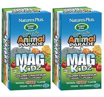 Product Cover Natures Plus Animal Parade Sugar-Free MagKidz Childrens Magnesium Supplement (2 Pack) - Natural Cherry Flavor - 90 Chewable Animal Shaped Tablets - Bone & Muscle Health Support - 45 Servings
