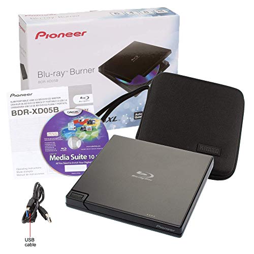 Product Cover Pioneer BDR-XD05B Blu-Ray Player & Burner - 6X Slim External BDXL, BD, DVD & CD Drive for Windows & Mac with 3.0 USB - Write & Read on Laptop or Desktop, Includes CyberLink Media Suite 10 and Case