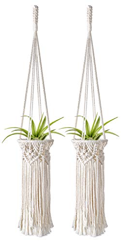Product Cover Mkono 2 Pack Mini Macrame Air Plant Holder Boho Tillandsia Hanger Modern Hanging Indoor Planter Home Deocor for Small Plants, Wall Decorations, Prefect Gifts