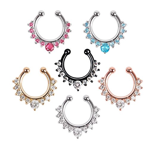 Product Cover Septum Fake Nose Ring Jewelry,Women Girls Septum Ring Faux Nose Rings Non-Piercing Jewelry Clip On Clicker (6 PCS)