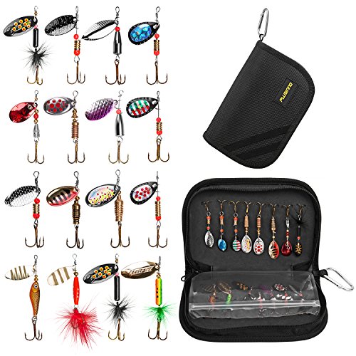 Product Cover PLUSINNO Fishing Lures for Bass 16pcs Spinner Lures with Portable Carry Bag,Bass Lures Trout Lures Hard Metal Spinner Baits Kit