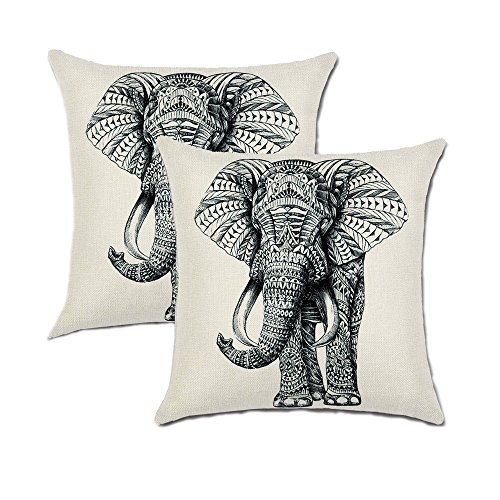 Product Cover Jahosin Set of 2 Throw Pillow Covers 18 X 18 Inches,Decorative Elephant Cushion Case (Sketch Elephant)