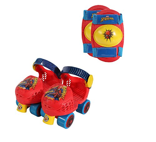 Product Cover PlayWheels Spider-Man Roller Skates with Knee Pads, Junior Size 6-12