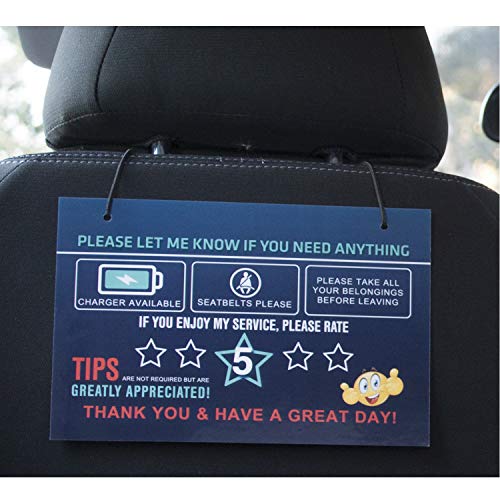 Product Cover LOTUS-A Rating Tips Accessories Rideshare Driver Signs - Large 9x6 Inch Thick Laminate 20 Mil Durable Backseat Headrest Display Card (Pack of 2) - All You Need for Your Business