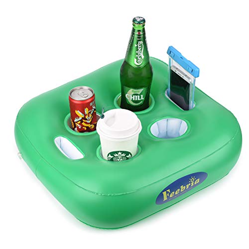 Product Cover FEEBRIA Inflatable Floating Drink Holder with 6 Holes Large Capacity & Green Material ,Drink Float for Pool Party Beach(Single)