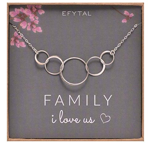 Product Cover EFYTAL Sterling Silver Family Necklace for Mom of 3 Children I Love Us Card 5 Kids Mothers Day Jewelry Wife Gift