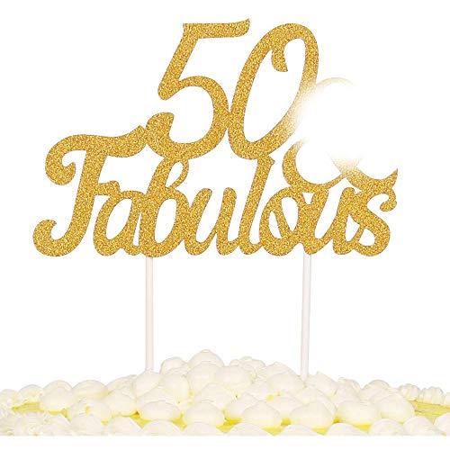 Product Cover palasasa Gold Glitter 50 Fabulous Cake Topper, Wedding, Birthday, Anniversary, Party Cupcake Topper Decoration