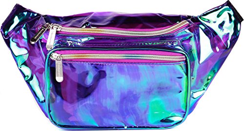 Product Cover SoJourner Holographic Rave Fanny Pack - Packs for festival women, men | Cute Fashion Waist Bag Belt Bags (Transparent - Purple)