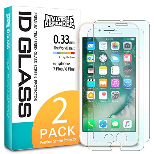 Product Cover Ringke Screen Protector Compatible with iPhone 8 Plus Invisible Defender Glass (2 Pack) 0.33 mm Tempered Glass Ultimate Clear Shield, High Definition (HD) Quality