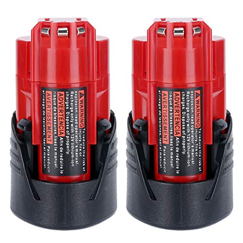 Product Cover Lasica 2 Pack 3.0Ah 12V M12 Lithium Battery 48-11-2401 Replacement for Milwaukee M12 Battery XC 48-11-2402 48-11-2411 48-11-2420 48-11-2450 48-59-1812 C12BX 48-59-2401 12 Volt M12 Cordless Power Tools