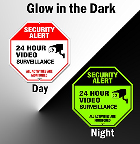 Product Cover Video Surveillance Sign Outdoor | No Trespassing Glow-in-The-Dark Large Warning Sign | 12