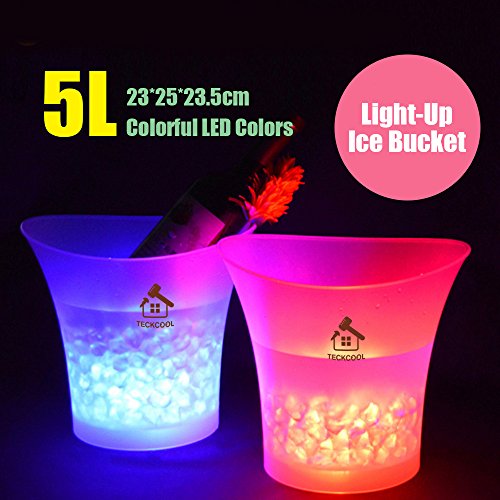 Product Cover LED Ice Bucket,TECKCOOL 5L Large Capacity Wine Cooler Led Waterproof with Colors Changing,Retro Champagne Wine Drinks Beer Bucket,Power by 2 AA Batteries,for Party,Home,Bar,etc (batteries not include)