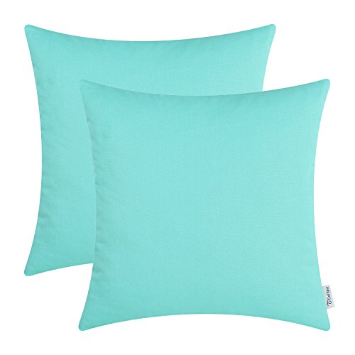 Product Cover CaliTime Pack of 2 Throw Pillow Covers Cases for Couch Sofa Bed Solid Dyed Soft Cotton Canvas 18 X 18 Inches Turquoise