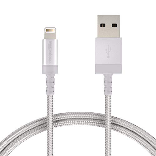 Product Cover AmazonBasics Nylon Braided USB A to Lightning Compatible Cable - Apple MFi Certified - Silver (3 Feet/0.9 Meter), 10-Pack