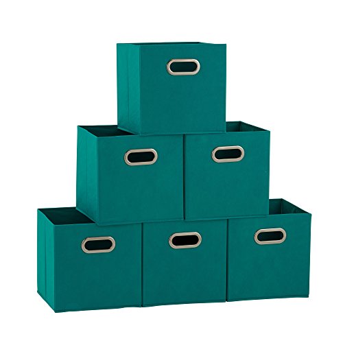 Product Cover Household Essentials 83-1 Foldable Fabric Storage Bins | Set of 6 Cubby Cubes with Handles | Aqua, 6 lbs