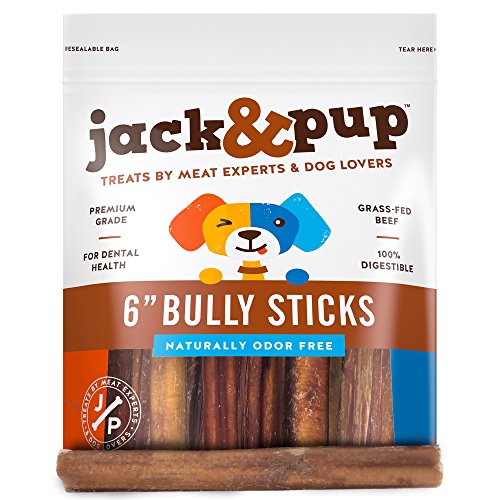 Product Cover Jack&Pup 6-inch Premium Grade Odor Free Bully Sticks Dog Treats [Extra-Thick], (12 Pack) - 6