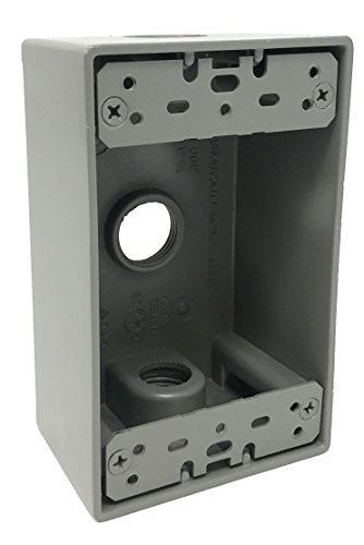 Product Cover Sealproof 1-Gang 3 1/2-Inch Holes Weatherproof Rectangular Exterior Electrical Outlet Box with 3 Outlet Holes, Three 1/2