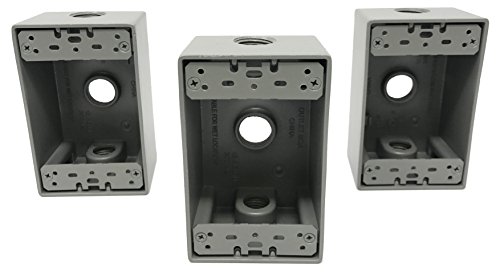Product Cover Sealproof 1-Gang 3 1/2-Inch Holes Weatherproof Rectangular Exterior Electrical Outlet Box with 3 Outlet Holes, Three 1/2