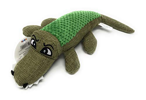 Product Cover 'Caroline The Crocodile' Dog Squeak Toy/Tuscan Olive Green Hemp Fabric Medium Alligator (11.5