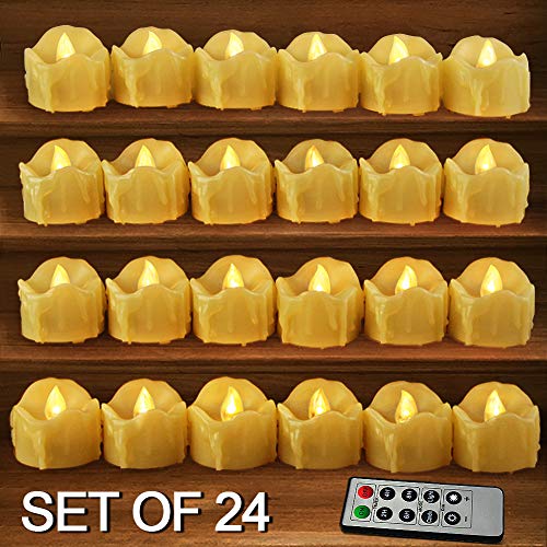 Product Cover HOME MOST Set of 24 LED Votive Candles with Remote and Timer (CREAM) - LED Flameless Votive Candles Flickering - Wedding Votive Candles Battery Operated Bulk Rustic Wedding Decorations Reception Table