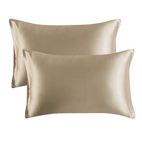 Product Cover Bedsure Satin Pillowcase for Hair and Skin, 2-Pack - Queen Size (20x30 inches) Pillow Cases - Satin Pillow Covers with Envelope Closure, Taupe