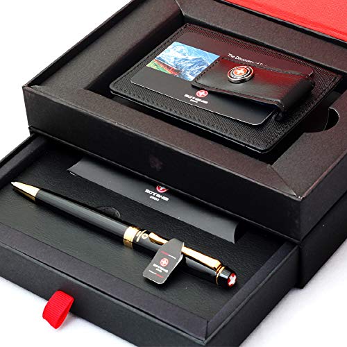 Product Cover Sotania Swiss- Free Engraving Roller Ballpen, Ballpoint pen, Ball pen, Refillable Pen with Genuine Leather Pocket Money Clip Premium Gifts for men by womens