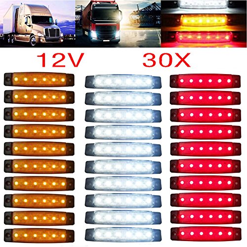Product Cover YUK 30pcs 12/24V 6 LED Red+White+Yellow Truck Trailer Side Marker Indicators Truck cab marker lights
