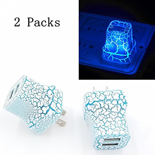 Product Cover SN-RIGGOR 2 Packs LED USB Quick Charger 2A LED Glow Wall Charger Dual USB Power Adapter Travel Home Rapid Wall Charger for iPhone 7 6,6 plus/ Samsung Galaxy s7 S8,S6 - Night light Set of 2 (Blue)
