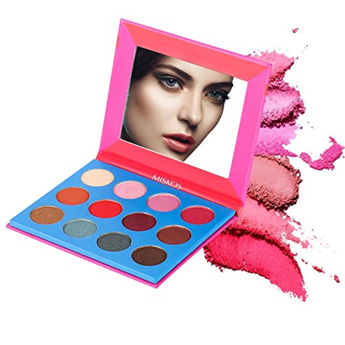 Product Cover MISKOS 12 Colors Bright Pink Natural Eyeshadow Palette 4 Matte 8 Shimmer Summer Glitter Highly Pigmented Eye Shadow Pallets Cruely Free Pink Girls Waterproof Eye Makeup Kits