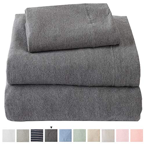 Product Cover Great Bay Home Jersey Knit Sheets. All Season, Soft, Cozy Queen Jersey Sheets. T-Shirt Sheets. Jersey Cotton Sheets. Heather Cotton Jersey Bed Sheet Set. (Queen, Charcoal)