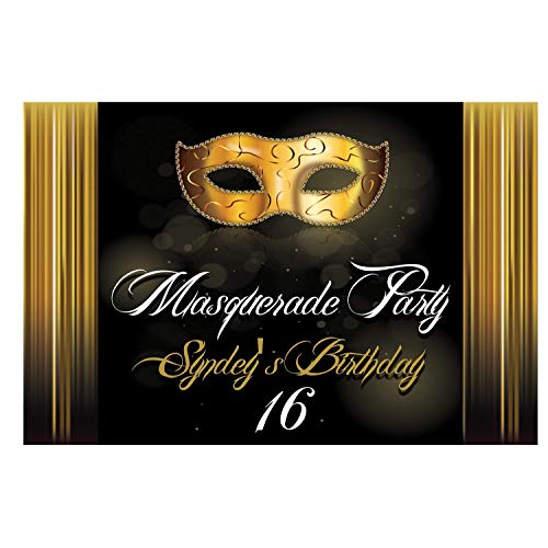 Product Cover Masks Masquerade Birthday, Custom Banner and Signs, masks Banner, Gold and Black Wall Decor wall poster Handmade Party Supplies, Personalized party banner Mardi Gras, Sizes 24x18, 36x24, 48x24, 48x36