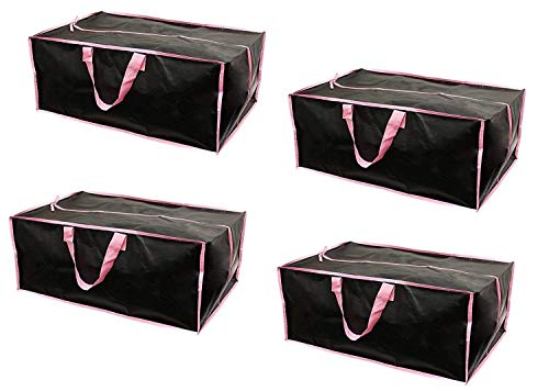 Product Cover Earthwise Reusable Storage Bags Totes Extra Large Container Backpack Handles w/Zipper closure in Matte Black Great for Moving, Compatible with Ikea Frakta Carts (Set of 4) (Pink)