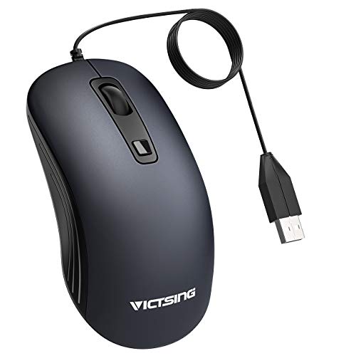 Product Cover VicTsing Wired Mouse, Optical USB Mouse with 5ft Cord, Computer Mouse with 3 Adjustable DPI Level (1000/1600/2000)- Simplify Your Work, Ergonomic Mouse for Laptop PC, Mac, Desktop and Laptop-Blue