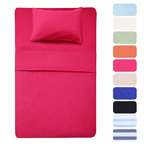 Product Cover 3 Piece Bed Sheet Set (Twin,Hot Pink) 1 Flat Sheet,1 Fitted Sheet and 1 Pillow Cases,100% Super Soft Brushed Microfiber 1800 Luxury Bedding,Deep Pockets &Wrinkle,Fade Resistant by Best Season