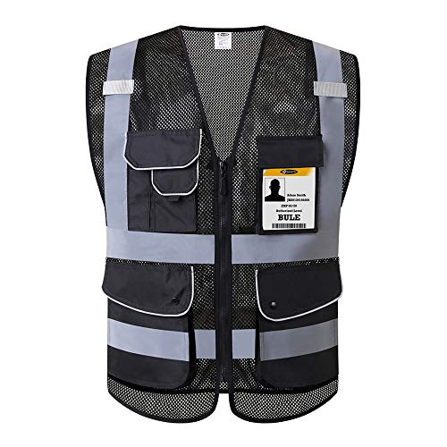 Product Cover JKSafety 9 Pockets Class 2 High Visibility Zipper Front Safety Vest With Reflective Strips,HQ Breathable Mesh, Oxford Fabric for pocket materials. Black Meets ANSI/ISEA Standards (X-Large, Black)