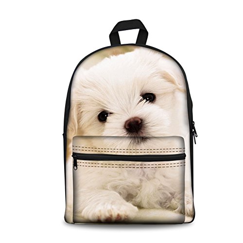 Product Cover FOR U DESIGNS Kids Travel School Backpack Shoulder Bag for Girls Cute White Puppy Dog Print
