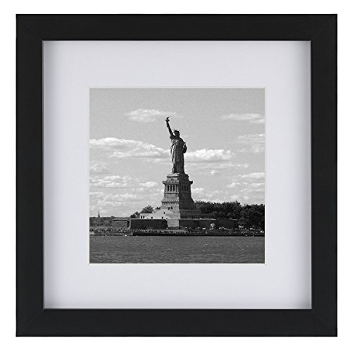 Product Cover ONE WALL Tempered Glass 1PCS 8x8 Picture Frame with Mats for 5x5, 4x4 Photo, Black Wood Frame for Wall and Tabletop - Mounting Hardware Included