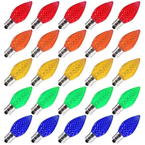 Product Cover Brightown 25 Pack C7 LED Replacement Christmas Light Bulb, C7 Shatterproof LED Bulbs for Christmas String Lights, E12 Candelabra Base, Commercial Grade Dimmable Holiday Bulbs, Multicolor