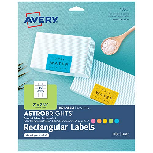Product Cover Avery Astrobrights Labels for Laser & Inkjet Printers, Assorted Colors, 2
