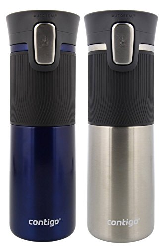 Product Cover Contigo AUTOSEAL Vacuum Insulated, Stainless Steel Travel Mug, 2 Pack - Keeps Drinks Hot and Cold, Autoseal Button Prevents Spills - No-Slip Comfort Grip - Monaco / Stainless Steel - 16 Ounces