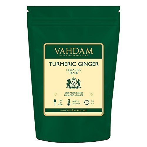 Product Cover VAHDAM, Turmeric + Ginger POWERFUL SUPERFOOD Blend (100 Cups) Herbal Tea | POWERFUL Wellness & Healing Properties of TURMERIC & GINGER | 100% NATURAL | Brew as Hot or Iced Tea | 7oz