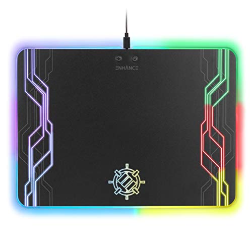 Product Cover ENHANCE LED Gaming Mouse Pad Hard Large Surface - 7 RGB Light Up Modes, Lighting Brightness Controls with Transparent Decals & Edges - Ambient Desktop Lighting & Accurate Tracking