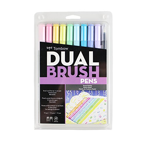 Product Cover Tombow 56187 Dual Brush Pen Art Markers, Pastel, 10-Pack. Blendable, Brush and Fine Tip Markers