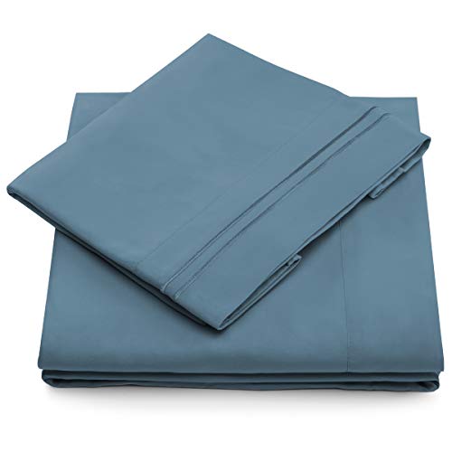 Product Cover Split King Bed Sheets - Peacock Blue Luxury Sheet Set - Deep Pocket - Super Soft Hotel Bedding - Cool & Wrinkle Free - 2 Fitted, 1 Flat, 2 Pillow Cases - Periwinkle SplitKing Sheets - 5 Piece