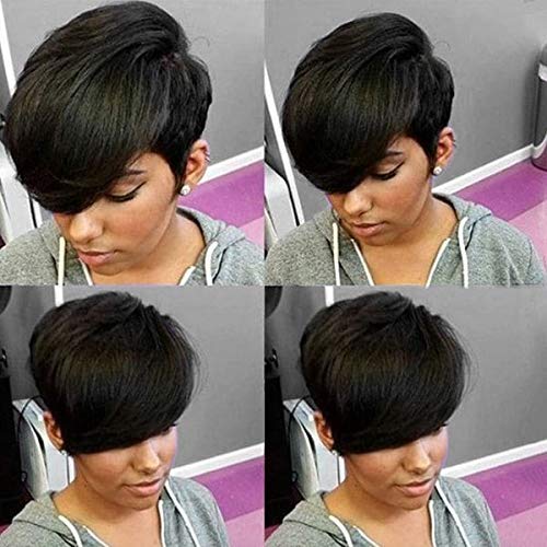 Product Cover HOTKIS Short Human Hair Wigs Short Pixie Cut Wigs Side Bangs Short Wigs for Black Women Human Hair Short Wigs (Side Bangs Cut)