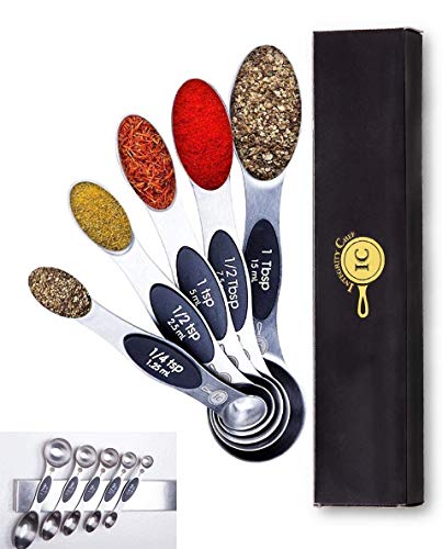 Product Cover PREMIUM Stackable Magnetic Measuring Spoons Set by Integrity Chef - Metal Measuring Spoons Set, Teaspoon Tablespoon Measuring Spoon Set, Measuring Spoons Stainless Steel Measuring Spoons, SAVE A LIFE!
