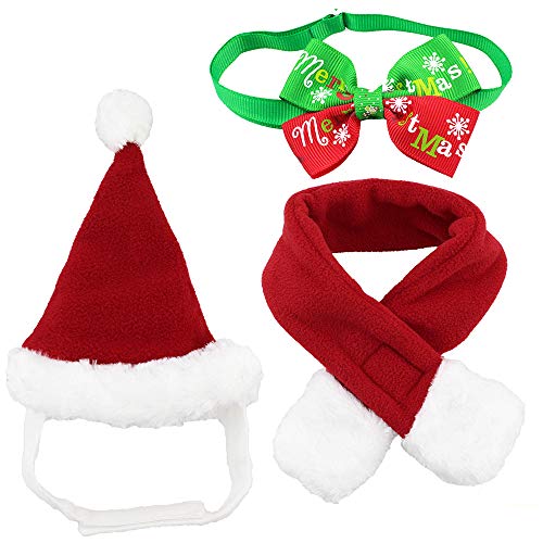 Product Cover Wiz BBQT Dog Cat Pet Santa Hat Scarf and Collar Bow Tie Christmas Costume for Puppy Kitten Small Cats Dogs Pets