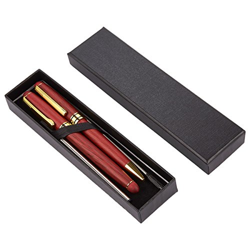 Product Cover Pen Gift Set - Set of 2 Rosewood Luxury Ballpoint Pens for Personal, Executive Use, Red with Gold Accents