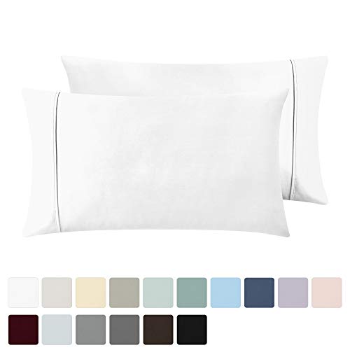 Product Cover 400 Thread Count 100% Cotton Pillow Cases, Pure White Standard Pillowcase Set of 2, Long-Staple Combed Pure Natural Cotton Pillows for Sleeping, Soft & Silky Sateen Weave Bed Pillow Covers