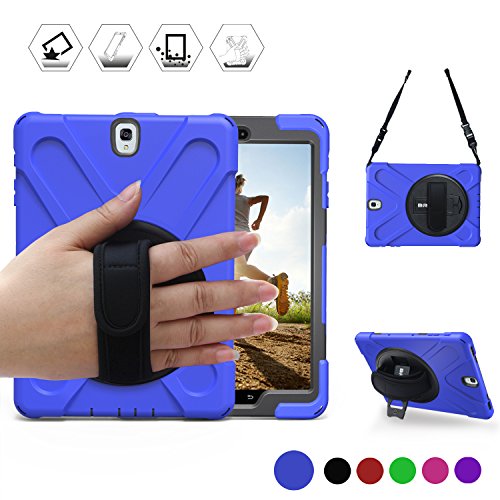 Product Cover Galaxy Tab S2 9.7 Case,BRAECN Full-Body Shockproof Anti-Slip Protective Case with 360 Degrees Rotatable Kickstand/a Hand Strap/a Shoulder Strap for Samsung SM-T810/SM-T815/SM-T813 (Blue)